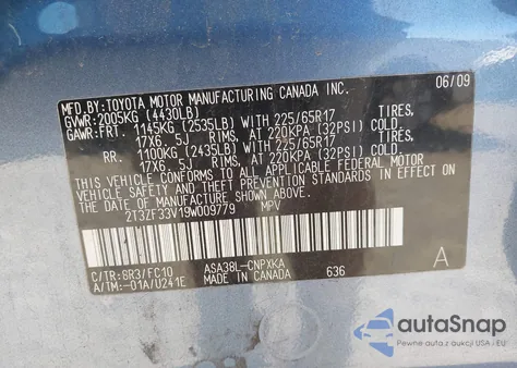 2009 Toyota Rav4 из США, поврежденный, VIN 2T3ZF33V19W009779